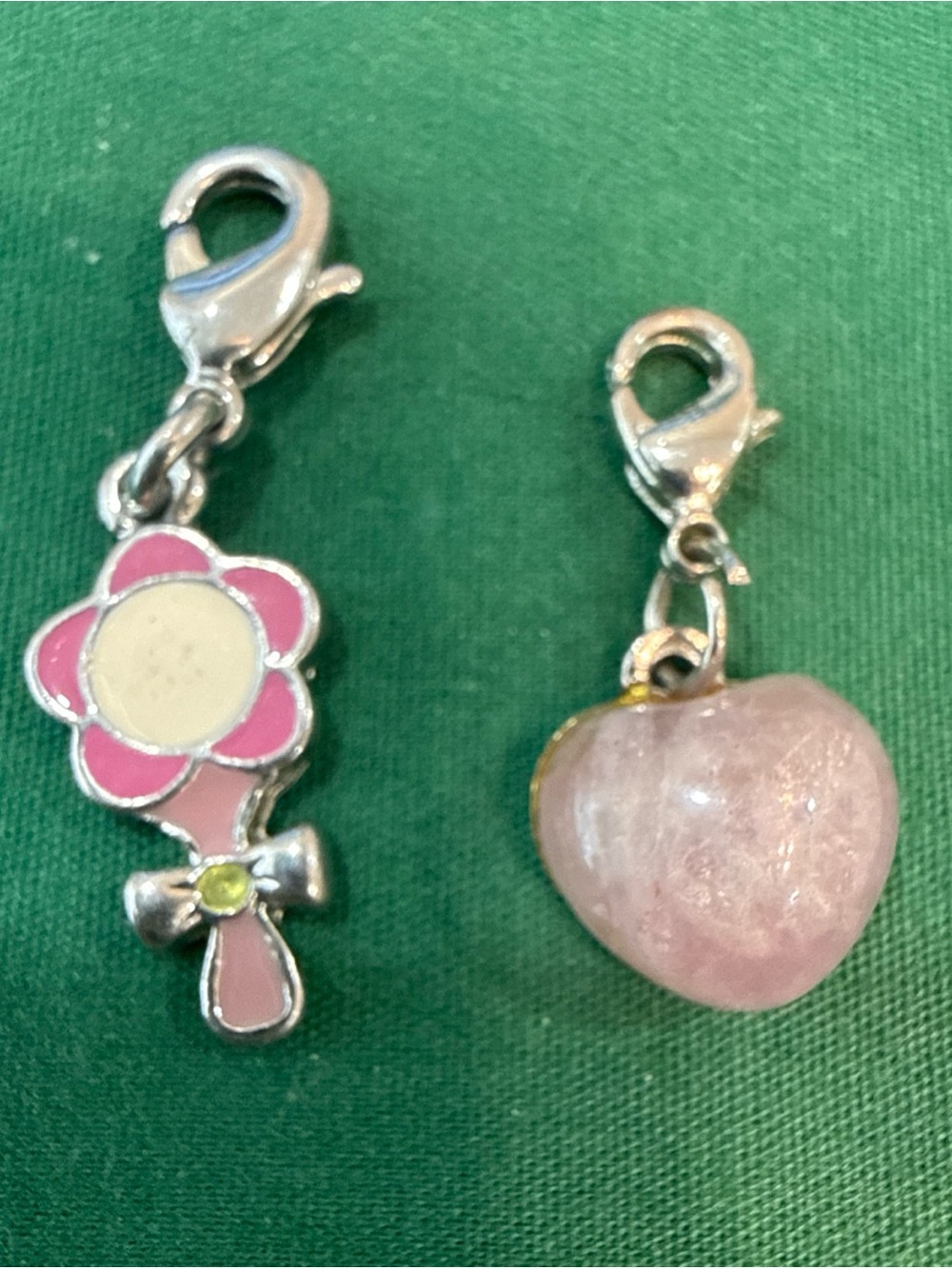 Pink Flower and Rose Quartz Heart Charm Set clip on charms 64F
